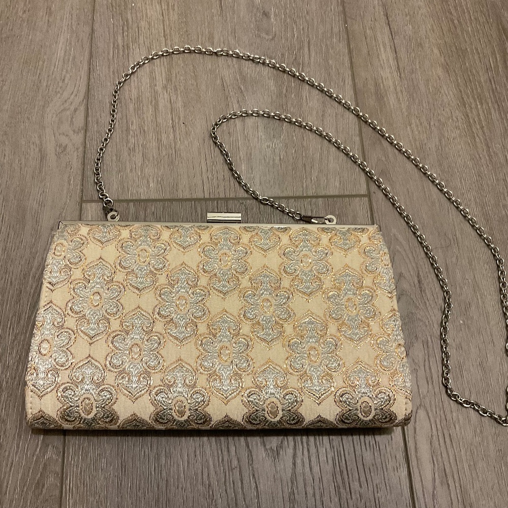 Estee & Lilly Clutch Crossbody Cream with Metallic Gold & Grey